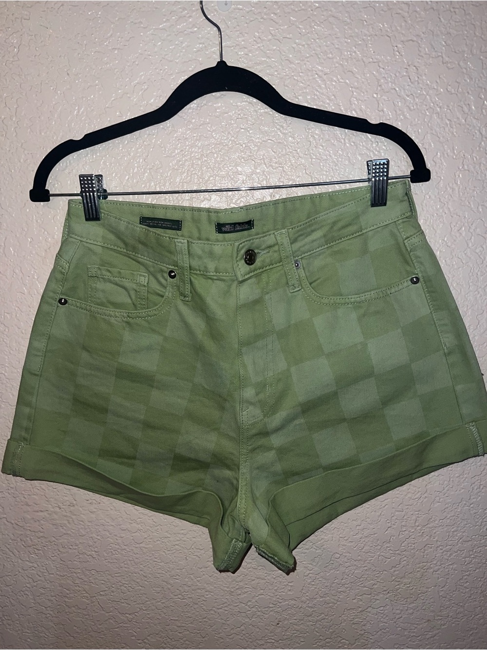 wild fable Light Green Checked High-Rise Jean Shorts